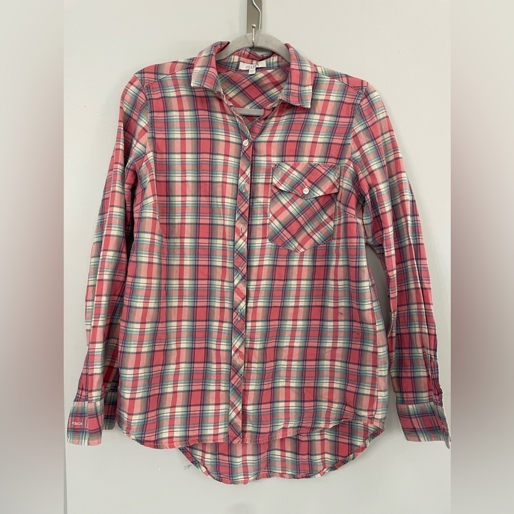 Delia*s, Small, women’s pink plaid button down long sleeve shirt vintage? 90s